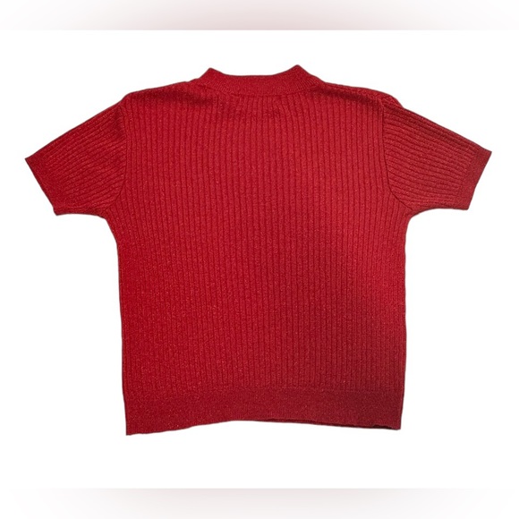 Baxter & Wells size P/L petite large red short sleeve sparkly women’s shirt. - Picture 2 of 9